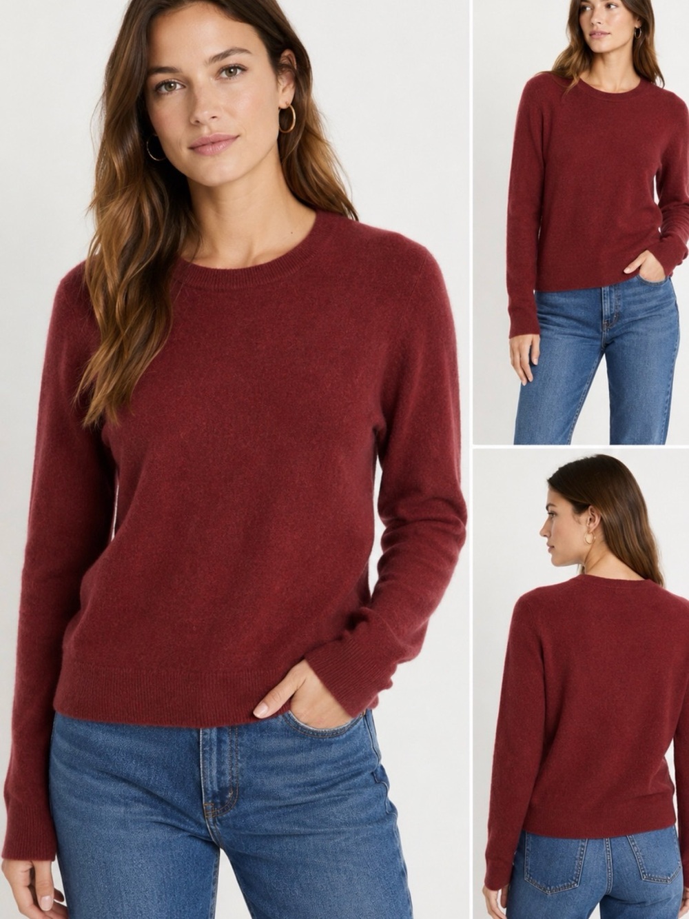 NAADAM 100% Cashmere Crewneck Sweater Burgundy Rust Size M Soft Luxury Knit